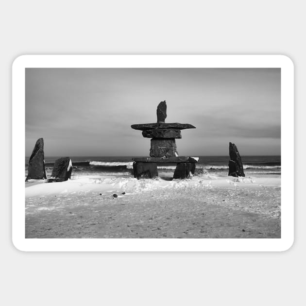 Inuit Inukshuk on Hudson Bay in Black & White Sticker by Carole-Anne